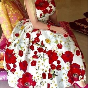 STYLEWE Asymmetrical Floral Dress - Red and White